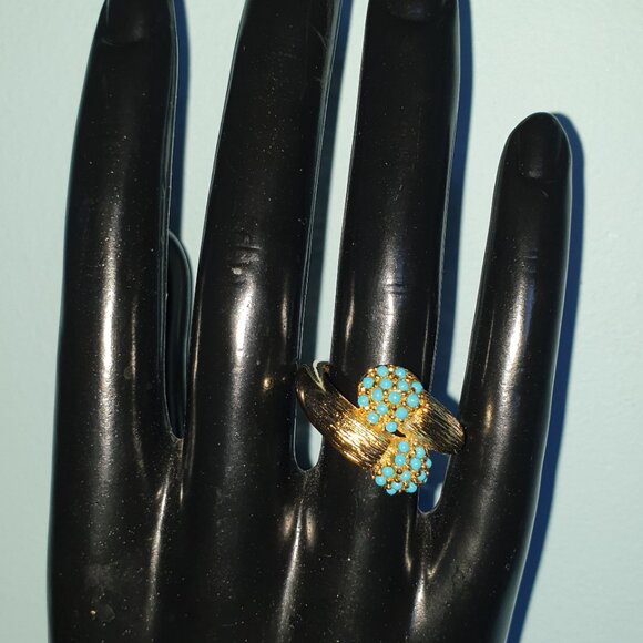 Amazing Precious Vintage 15K Yellow Gold & Turquoise Statement Ring - Picture 10 of 17